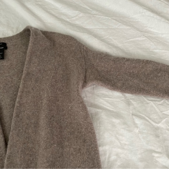Halogen L (RUN SMALL) Wool & Cashmere Long Cardigan In Heather Tan Cobblestone - Picture 8 of 10